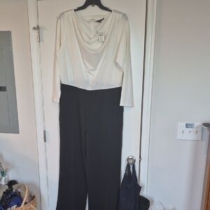 Ashley Stewart Black and White Draped Jumpsuit